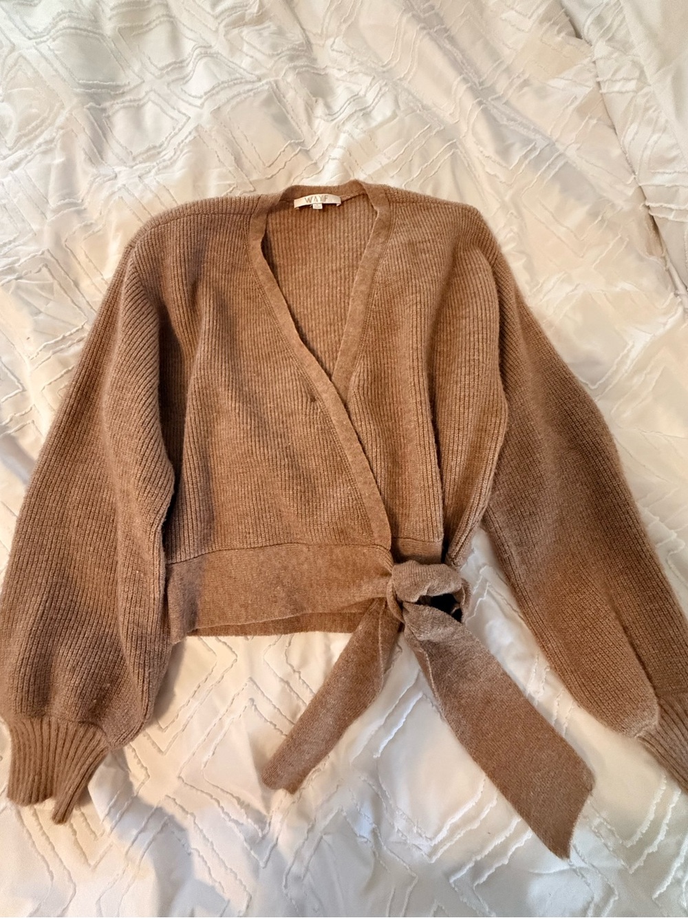 Wayf Taupe Wrap Tie-Front Knit Cardigan